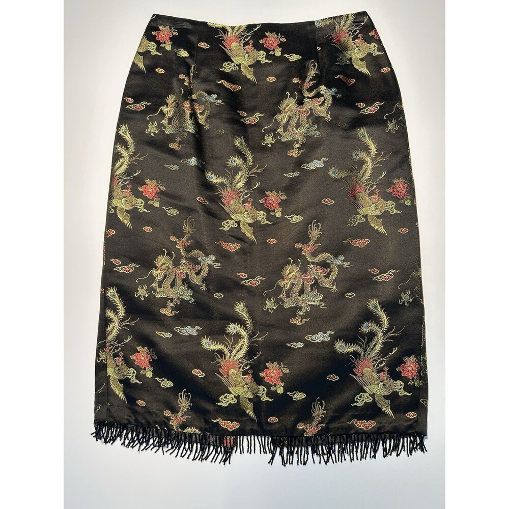 Karen Kane Women’s Black Silk Blend Pencil Skirt Size 4 26X24 Asian Dragon Motif - Picture 3 of 8